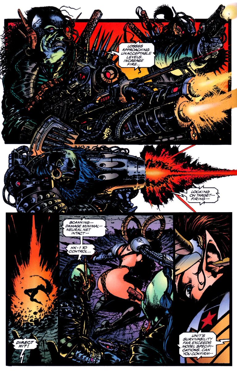 TedZagaro's tweet photo. CYBERNARY from Nick Manabat. Straight 90's bloody goodness. I loved his thick blacks and heavy metal aesthetic. Unfortunately, his career was cut short and he passed away in 1995. #90s #comics #cybernary #nickmanabat https://t.co/9EJ7VsDdTc