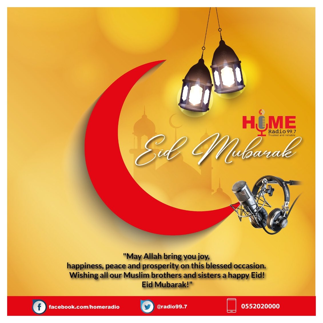 radio99_7's tweet photo. Eid Mubarak to all our Muslim brothers and sisters #EidAlAdha #EidAdhaMubarak #homeradio99_7 #HomeRadio https://t.co/KJ9gYJ2m4D
