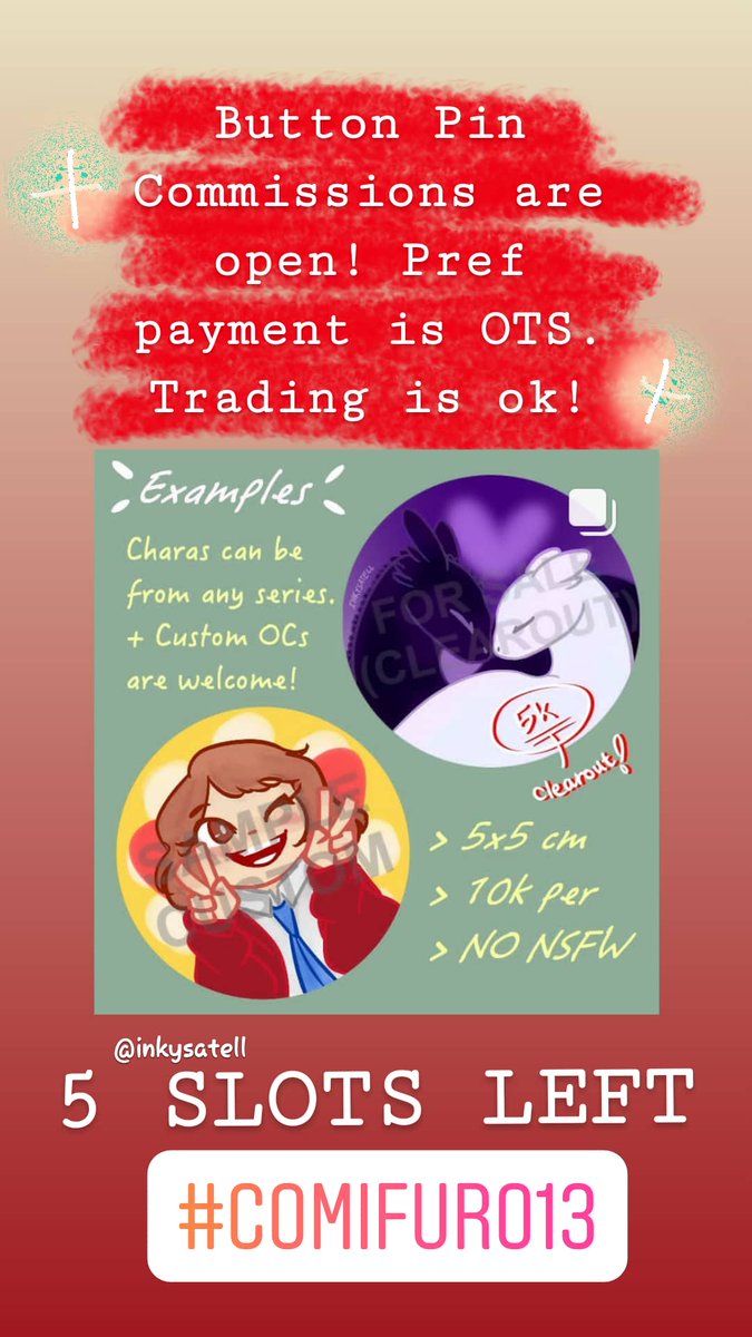 inkysatell_'s tweet photo. 5 slots left!!
RT's appreciated~
#comifuro13 #comifuro #cf13 #comic_frontier #comic_frontier13 #comicfrontier https://t.co/zUue0xoxbm