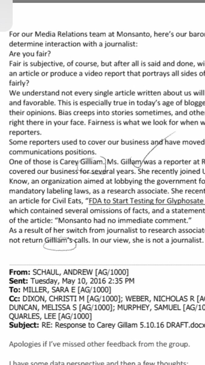 robles_jdaniel's tweet photo. @DrLizaMD @michaelpollan @emma_ducros @kkelland @UCSF Have u not paid any attention to Monsanto’s emails? Or were u not in that chat? All I can say is that; @FTIConsulting @Fleishman @WyoWeeds @AndySchaul @cdixon21 @saramiller et al had an action plan to discredit @careygillam. Emails reveal.. #ProjectSpruce https://t.co/x2zuKmDUjK https://t.co/NJ8Lv42L0n