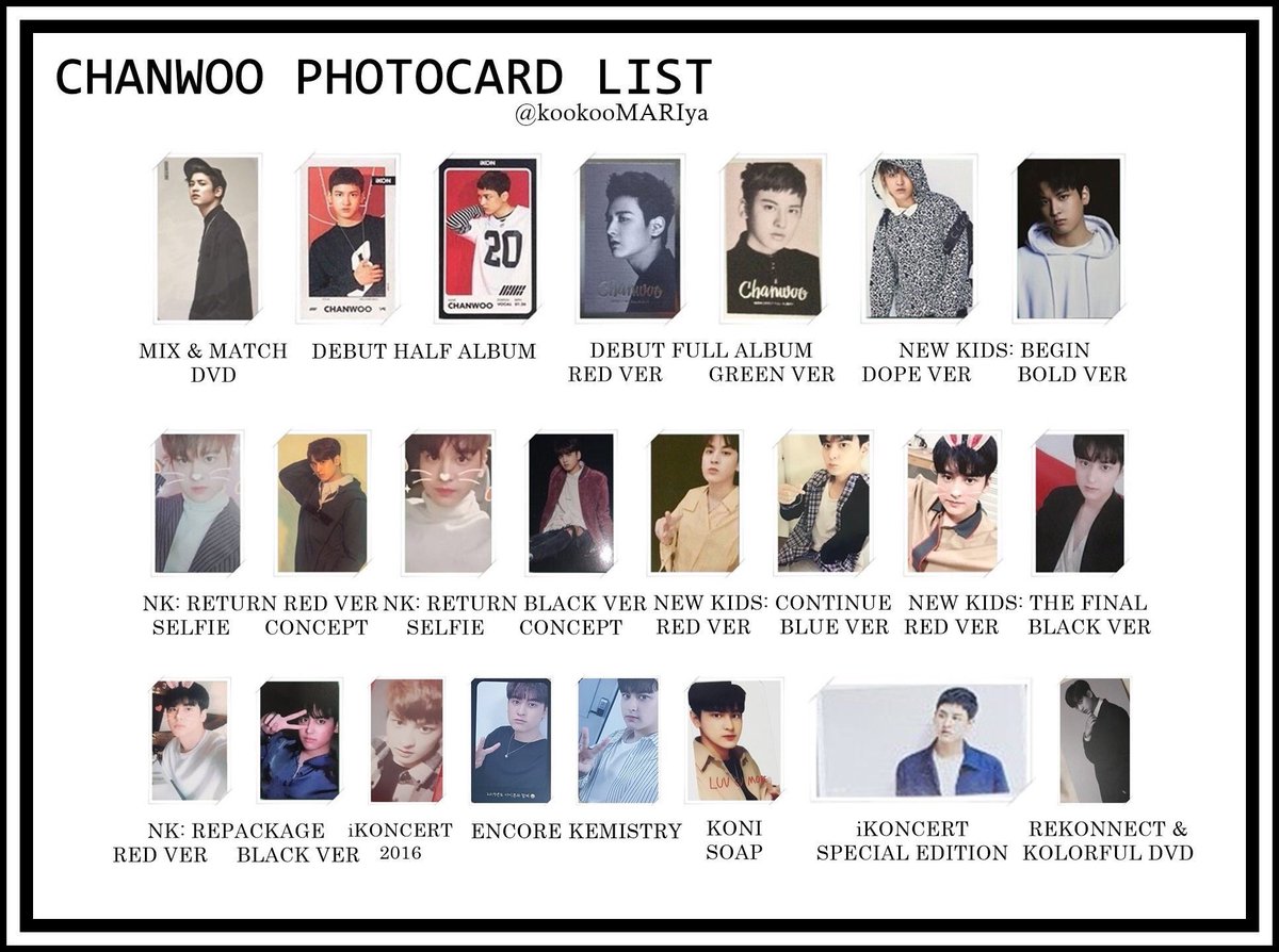 junhoephilic's tweet photo. Junhoe and Chanwoo Photocard Lists ☺️ https://t.co/szNwtoZ8XY
