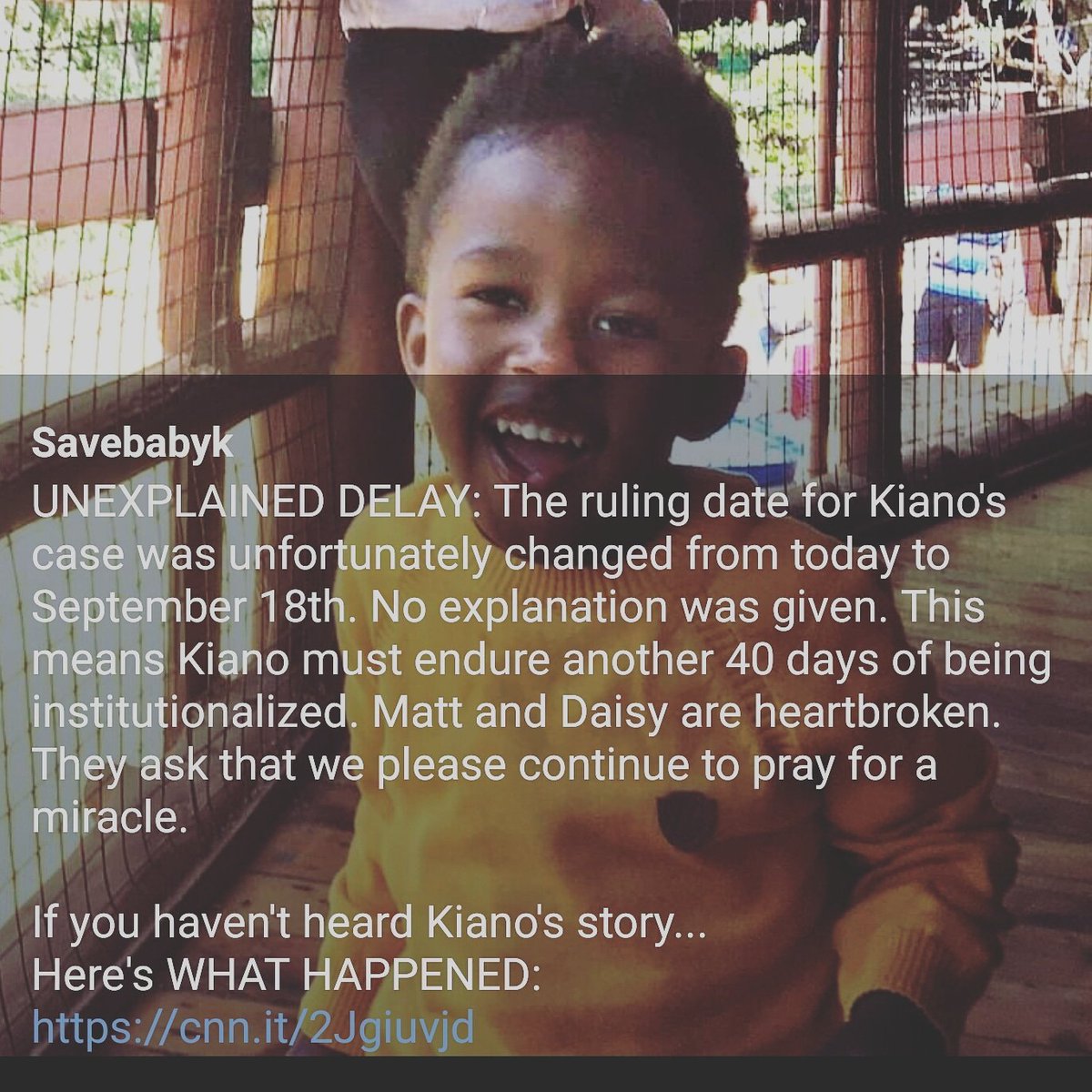 CarrieDHorner's tweet photo. Yet another court delay to #bringkianohome Where is #justiceforKiano @cnni @ChildWelfare1 @DCI_Kenya
@NziokaWaita @Kenyajudiciary @dkmaraga @ODPP_KE @matundura78 @NPSOfficial_KE @wmutunga @MarthaKarua @NBCNews @StateHouseKenya @BBCNews @CBNNews @cnni @PKmuthui @ItsMutai @CNN @U2 https://t.co/Lbvps4zlRh