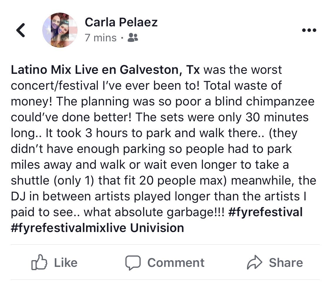 carla_8916's tweet photo. @LatinoMixHou @Univision #latinomixlive #fyrefestival #fyrrfestivalmixlive #garbage #trash #filth #basura #caca #fuegofestival https://t.co/nQ660maezc