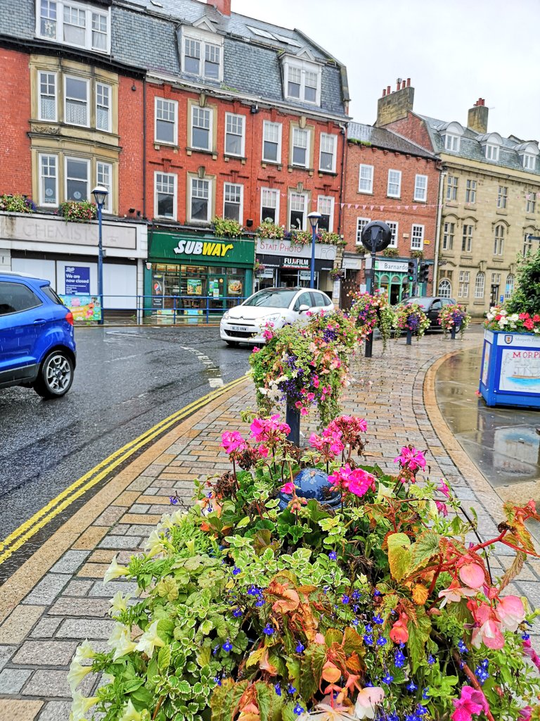 The weather in  #Morpeth is horrible today, but at least the flowers all over the town - both inside and outside the  @SandersonArcade shopping centre - are as vibrant and cheerful as ever.