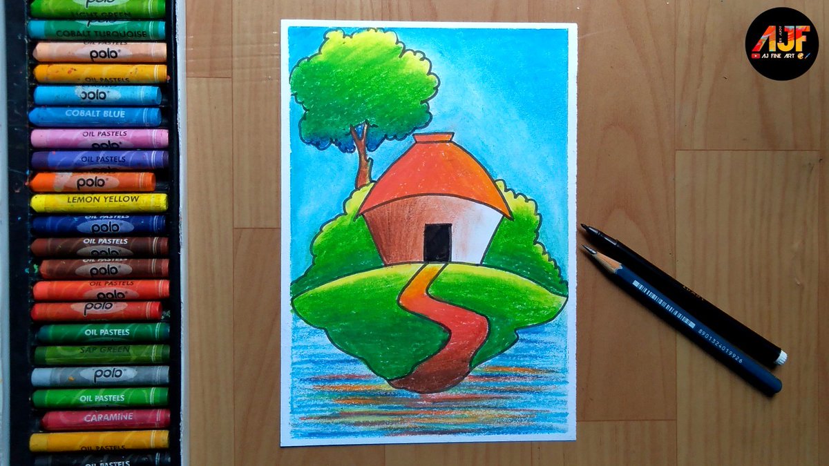 Natural Scenery Easy Oil Pastel Drawings For Kids natural scenery easy oil pastel