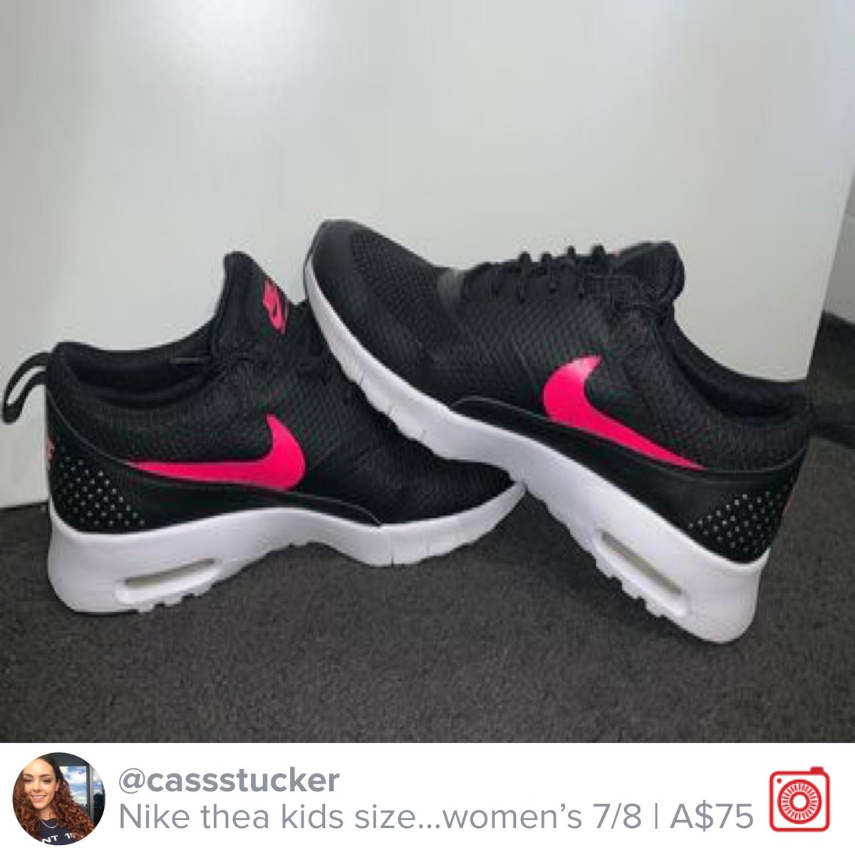 cassiieebabe's tweet photo. Selling Nike thea kids size 7Y fits women’s 7/8 A$75 https://t.co/liusuOdzVh #carousell @thecarousell https://t.co/I00bWwUxzL