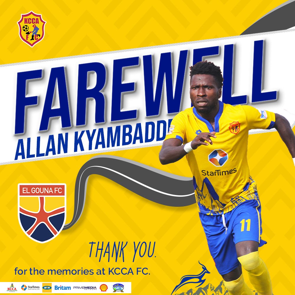 KCCAFC's tweet photo. FAREWELL
Thank you KYAMBADDE ALLAN for the memories at KCCA FC. We are forever grateful for your service and time.
We wish you all the best at your new club @ElGounaFC (Egypt)
#MoreThanJustAClub #LeapingFoward https://t.co/k0dOSROgJz