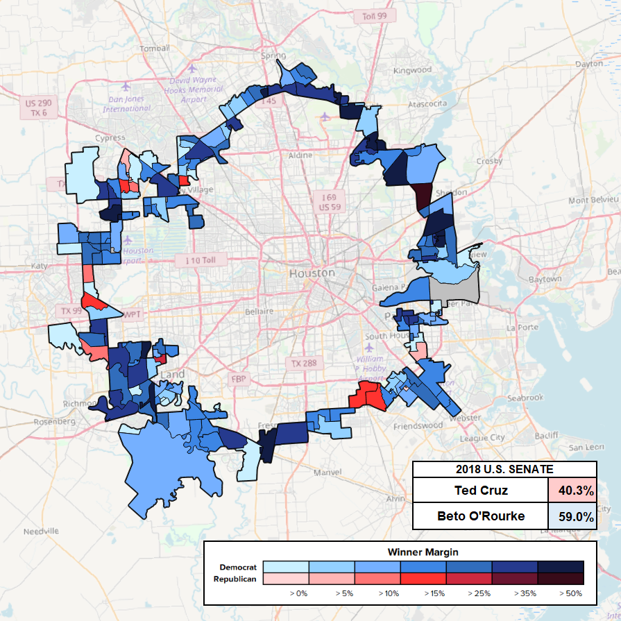 mattmxhn's tweet photo. you can pretty much mark the exact 'shoreline' of the blue wave in houston suburbs https://t.co/9oDNe3J6zi