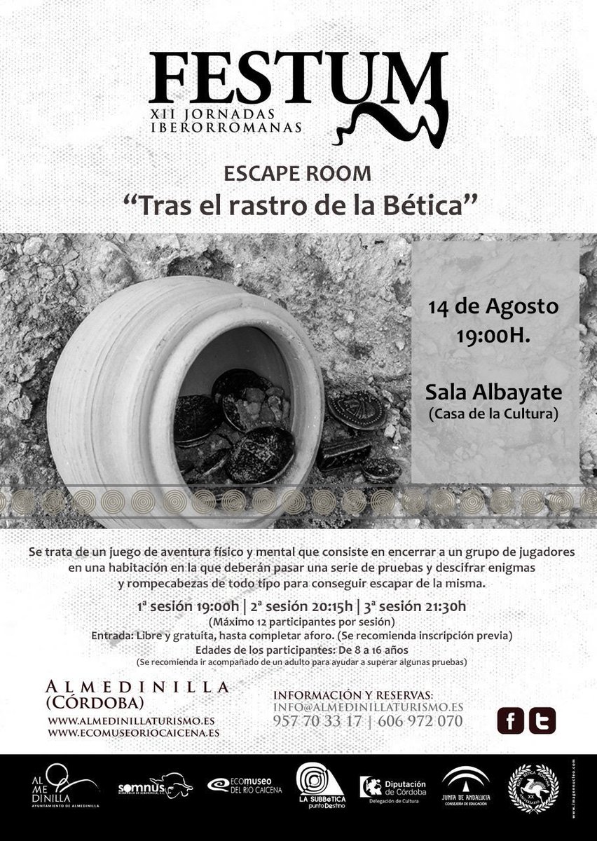 ¿Has vivido alguna vez una Escape Room? 
En #FESTUM2019 podrás hacerlo el 14 de agosto... ¡no te la pierdas! 
#Subbética