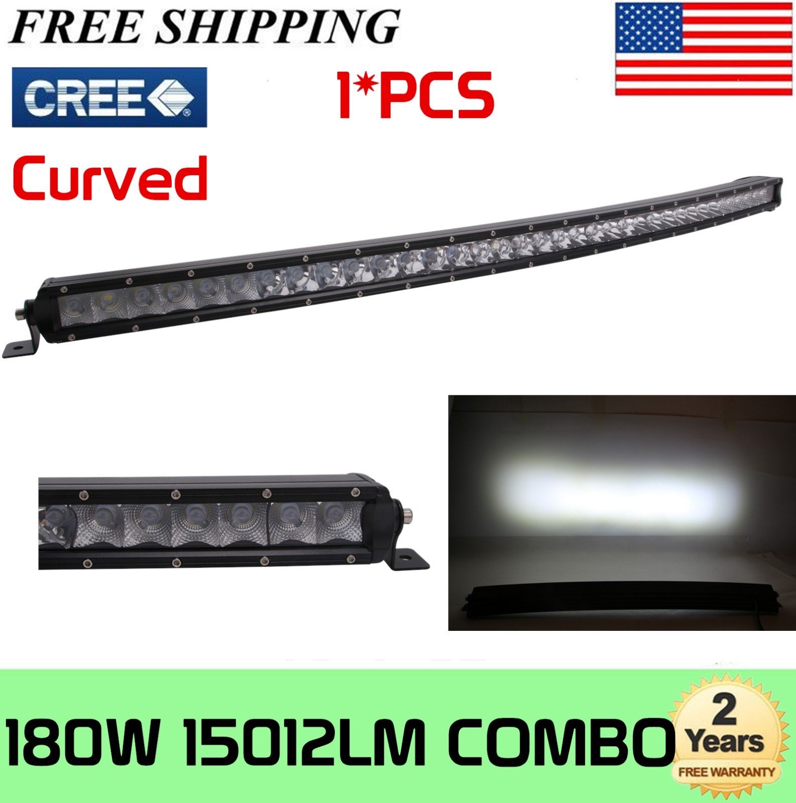 37inch Curved LED Light Bar 180W Offroad CREE Slim Single Row Combo RZR 38/40 
