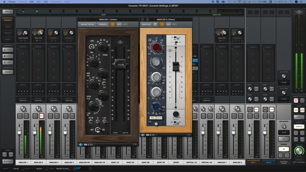 GM_GrooveMaster's tweet photo. 今制作思案中の #楽曲 で使用している #Bass 用 #チャンネルストリップ はこの #UAD #Helios #Type69 #Plugin が活躍してくれている。実質ゲインを30にしたのみで他のパラメータはいじっていなくて野太い音に仕上げてくれる優れもの♪
#uaudio @UAudio @HookUp_Official https://t.co/upxZq7HWbK