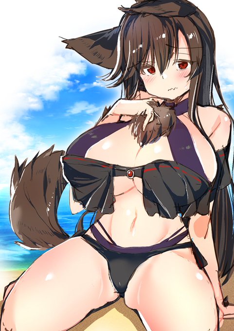 水着狼さん、必要なとこだけフサフサ 