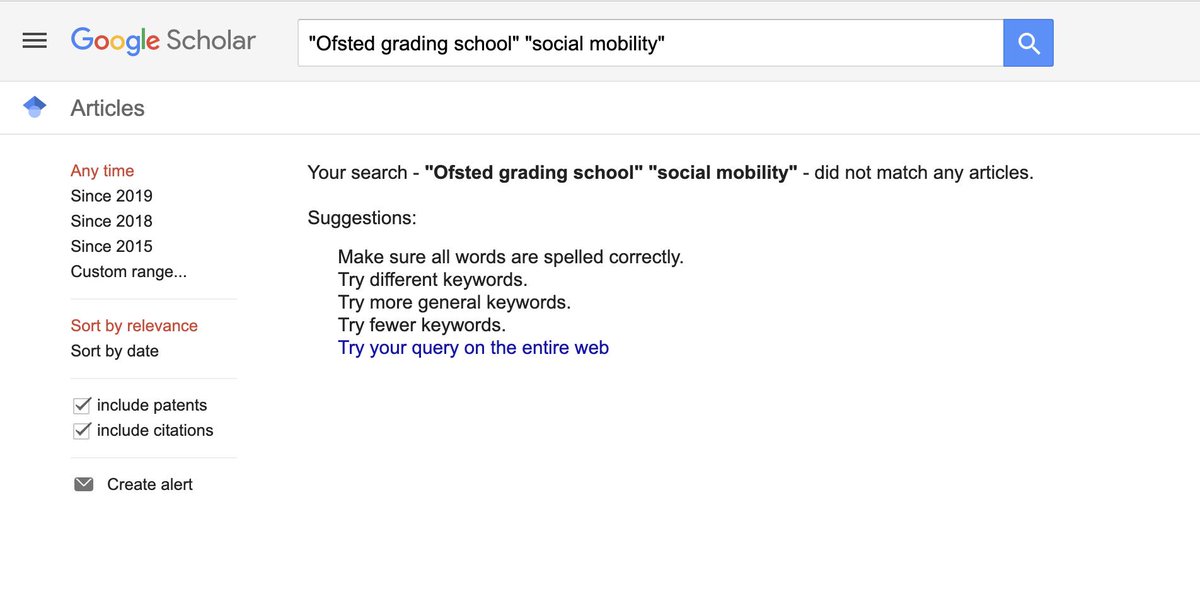 TeacherToolkit's tweet image. Well, someone needs to do this research! 

Does Ofsted grading state schools make any difference to social mobility? 

No search results.

Give me a two or three years ...

teachertoolkit.co.uk/2019/07/21/res…

#EdDchat #PhDchat #OfstedReform #SLTchat