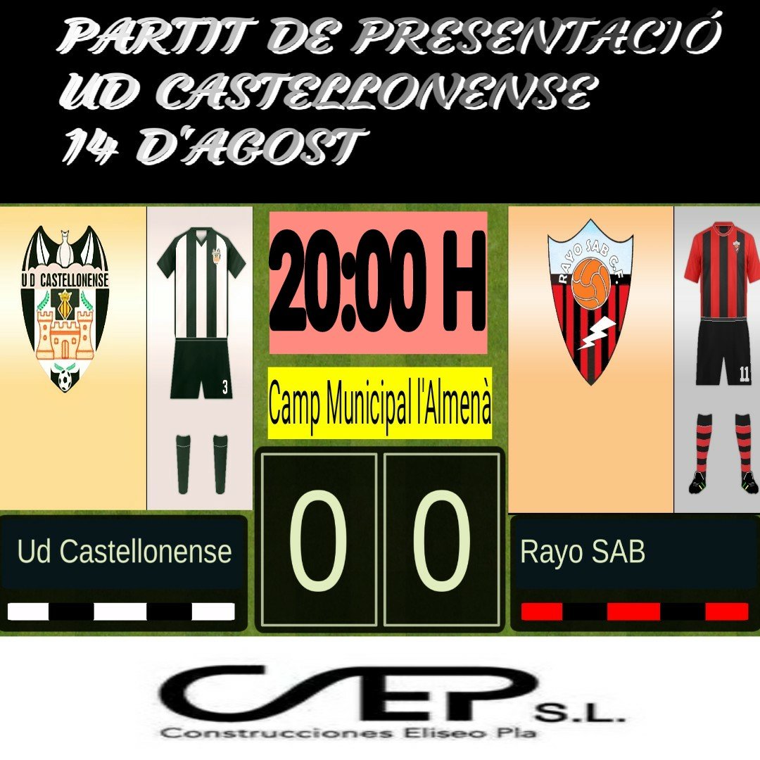 UDECastello's tweet image. Atenció el nostre equip és presenta davant l'afició! No s'ho podeu pedre!Vos esperem!
@CastellonenseUD @RayoSAB 
@golsmediasports @ElMinuter @JosemiJose6 @GomisinECDL @Cristian_AA81 @pla_caldes @FtbolRegional1 @futgol1920 @VicentElMinuter 
#PresentacióUDC
#AmuntUDC
#JuntsMesforts