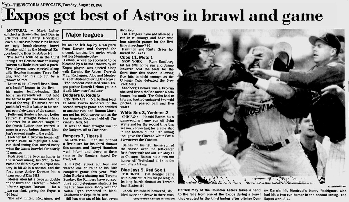 AstrosDaily's tweet image. 8/12/1996: Video: The #Astros' Danny Darwin plunks the Expos' Henry Rodriguez, starting a ten-minute brawl at Stade Olympique: youtube.com/watch?v=Z4EuOI… #Basebrawl