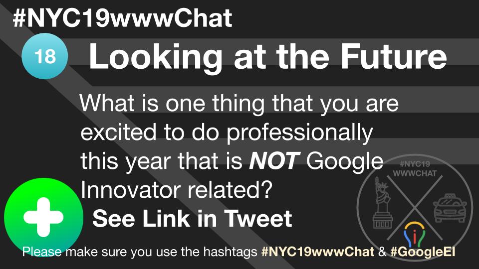 eduGOOGdroid's tweet photo. #NYC19wwwChat Q18:
WAIT! This question comes with a twist... or should I say, a @FLIPgrid
Go To
https://t.co/MEskt041kL
Then, come back and comment the title of your video and encourage others to record.
Don't worry, this is the only Flipgrid.
#GoogleEI https://t.co/fmHW0miKDj