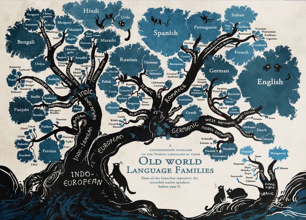 CiaPint's tweet photo. Cet arbre illustre la manière dont les #langues sont reliées entre elles 😮
par Minna Sundberg #ELE #ESL https://t.co/E3uQfqZbrm