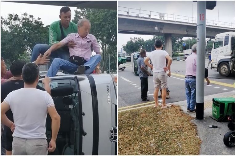 Food delivery rider rescues elderly driver from lorry that flipped on its side singaporeinformer.com/384139/food-de…