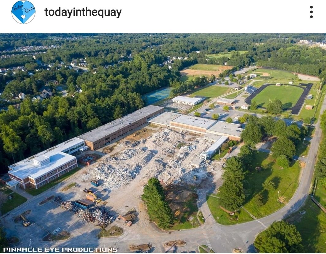 FuquayVarinaHS's tweet photo. Today in the Quay shared this image today of the demolition of our old home place. Change is on the horizon! https://t.co/YztoMIUIcp