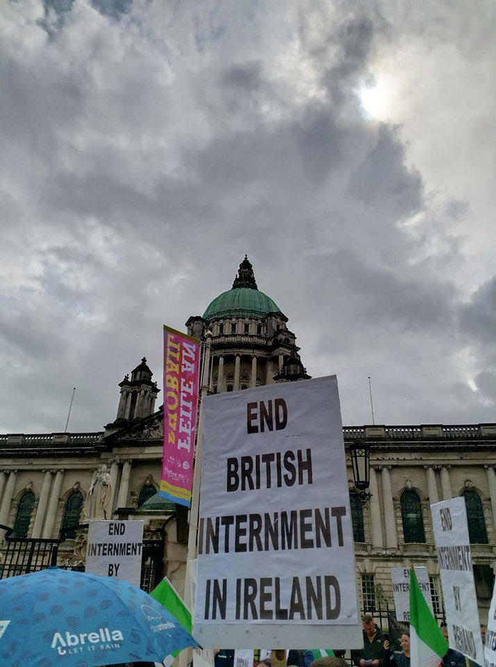 AIAIreland's tweet photo. Yesterday, Irish Socialist Republicans attended the protest at City Hall, Belfast, which was hosted by the Anti-Internment League. The protest at City Hall was called for after the Parades Commission banned the annual March from passing through the City Centre.

#EndInternment https://t.co/lfc3bDvMUM