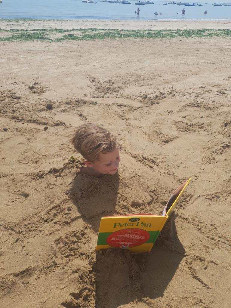 Joanne12116649's tweet photo. @morley_newlands Freddie was reading on the beach in France this week for #mnaSummerReadingBingo. 🤣 https://t.co/ocgbhdR27F