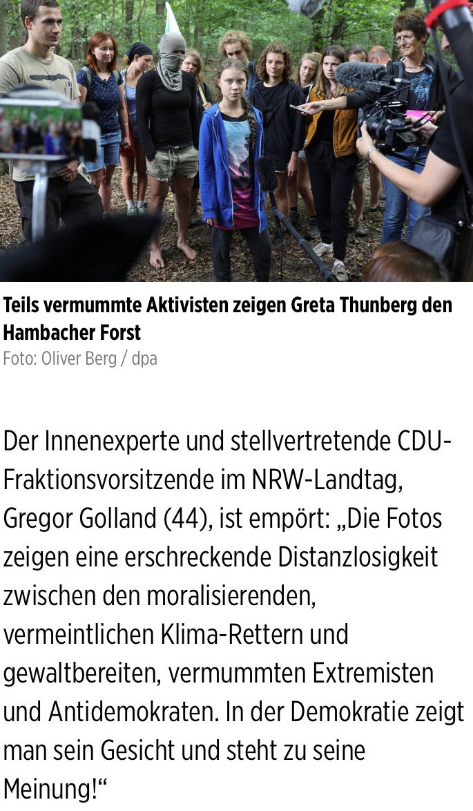 jdoeschner's tweet photo. #Vermummung:
Die eine verbirgt ihr Gesicht - der andere seine Abgeordneten-Nebeneinkünfte...

#HambacherForst
#RWE
⁦@GretaThunberg⁩
⁦@GregorGolland⁩ 
https://t.co/9GcIEW7UWH https://t.co/Obnqy8Roet