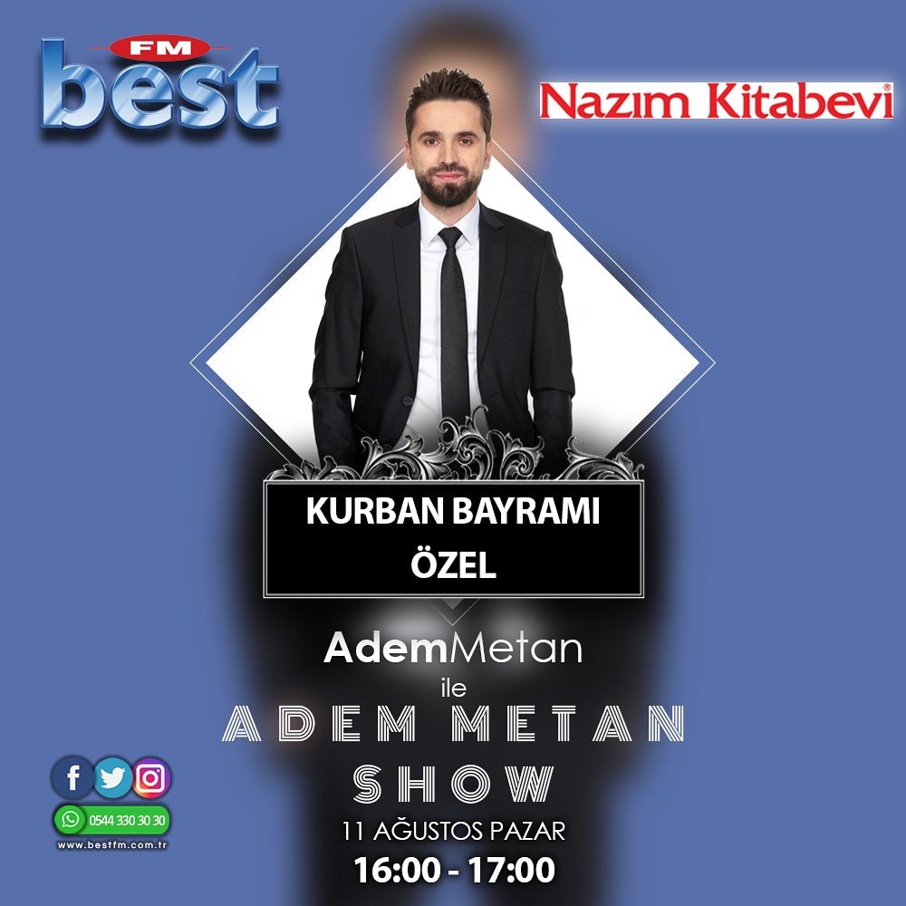 BestFM's tweet photo. #BestFM 'de Adem Metan Show Bayram Özel, @nazimkitabevi sponsorluğunda başladı!
#RadyonuzAçıkOlsun 
#TurkiyeninEnIyiRadyosu
#BestFM
@AdemMetan https://t.co/Vj8i34umpc