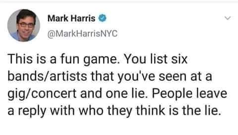 Cat's:
The Monkees
N*SYNC
Billy Ray Cyrus
Matchbox 20
Flogging Molly 
Nightwish 
The Cardigans 

Demetrius':
Eminem
Snoop Dog
Coheed and Cambria
Trivium 
Killswitch Engage
Mastadon
Depeche Mode

(Got the pic off FB, can't find on @MarkHarrisNYC feed)