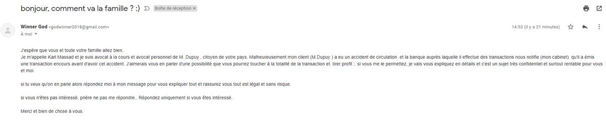 TroncheBiais's tweet photo. Je propose que tous ceux qui ne sont pas intéressés lui répondent.
Parce que c'est très confidentiel et rentable.

N'oubliez pas d'avoir une syntaxe approximative afin d'avoir l'air professionnels. 

Merci et bien de chose à vous.

_____
#phishing de qualité supérieure. https://t.co/Ftx9R5OTsd