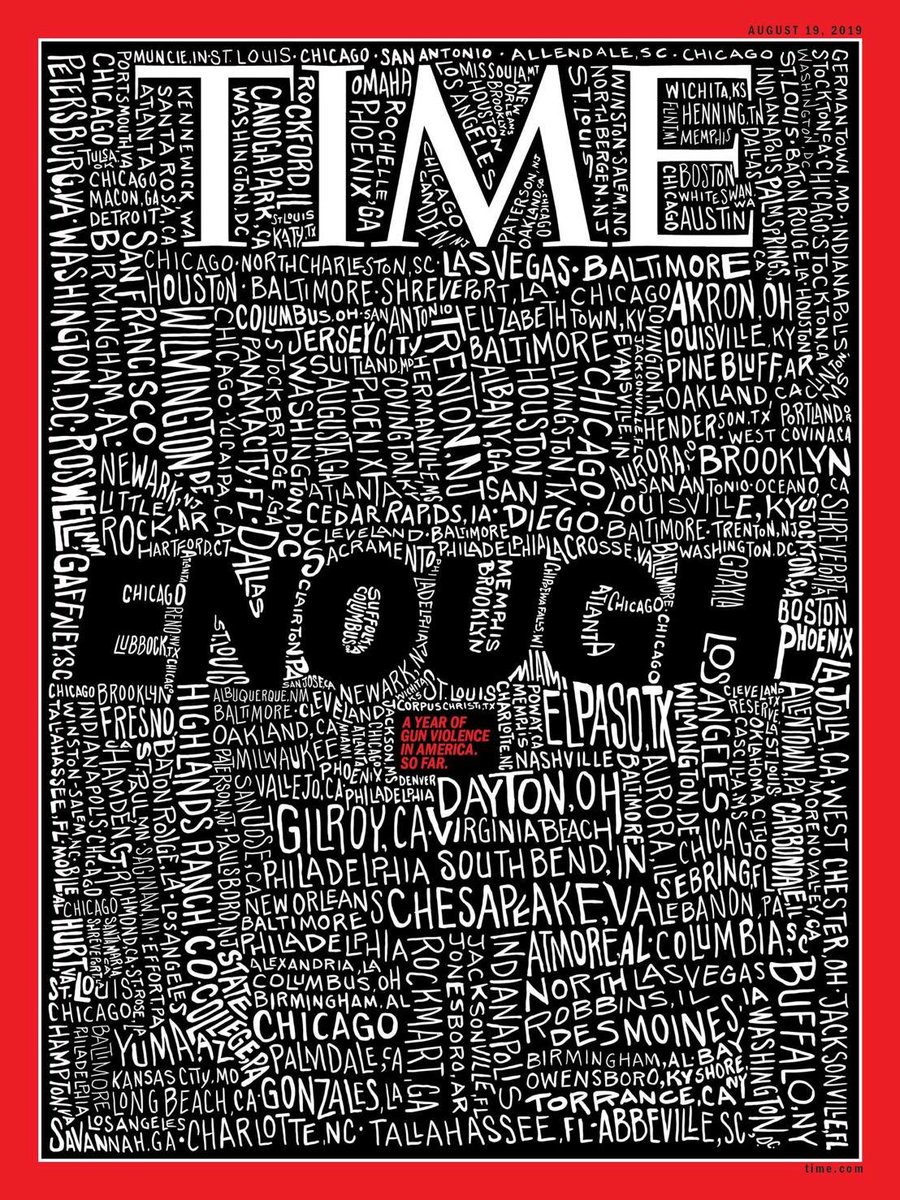 design_cult's tweet photo. TIME MAGAZINE COVER design by
John Mavroudis
“Hand-drawn all the cities where mass-shootings have occurred, so far, this year. It's a frightening portrait of a country drowning in #gun violence.”|
#Typography #design #magazine #cover #illustrator #DesignCULT https://t.co/TAMVldZuyR