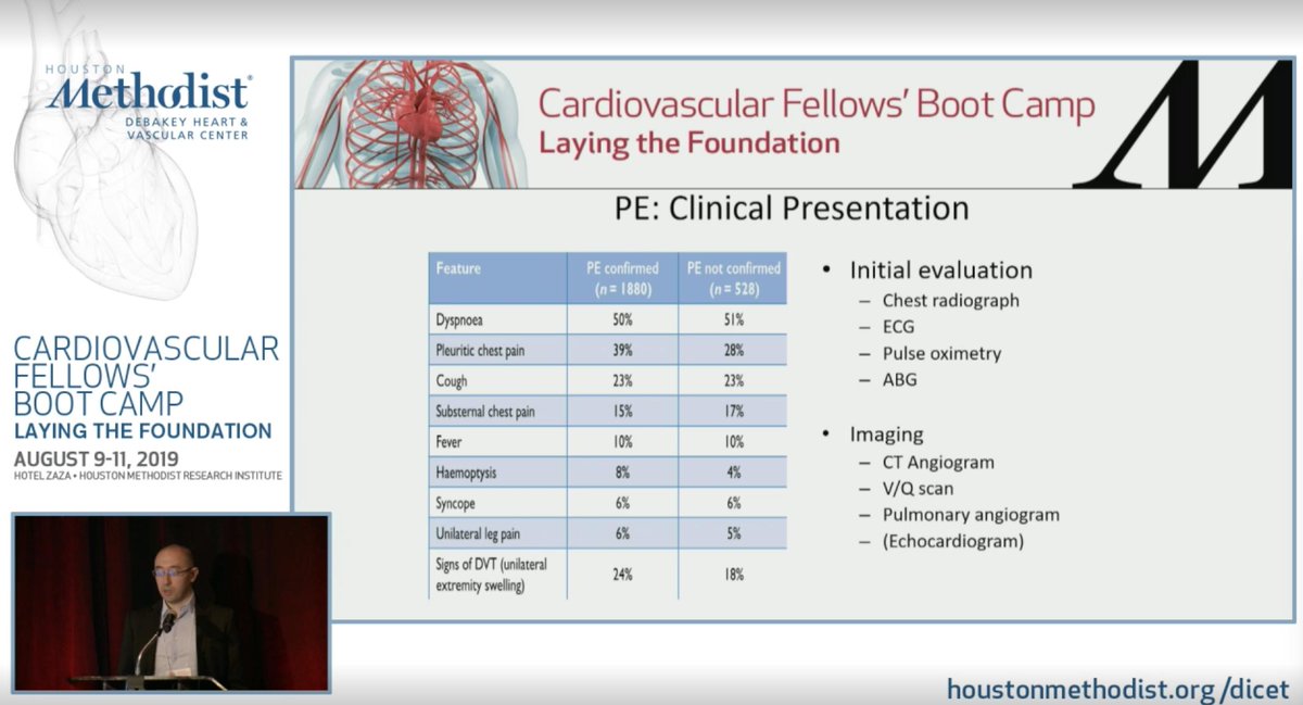 HuieLin's tweet photo. @Livestream @skilicmd @ACCinTouch @HMethodistCV @WilliamZoghbi @NadeenFaza @DrAdaStefanescu @KBerlacher @ChamsiPash @DrMoritzWvB @n_kleiman @hfdocbhimaraj @mahwash_kassi @almallahmo @tachycore @maquinonesmd @LumsdenHMDHVC @OJeroudi @patelapurva @strokevolpi Proud to introduce DrThomasLoh! Our newest Vascular Surgery faculty teaching on #DVT #PE! #Pearl: Risk of Lifethreatening #PE = Clot size + Cardiopulmonary Status #CVBootcamp19 @HMethodistCV https://t.co/e8rlZ5CHVp