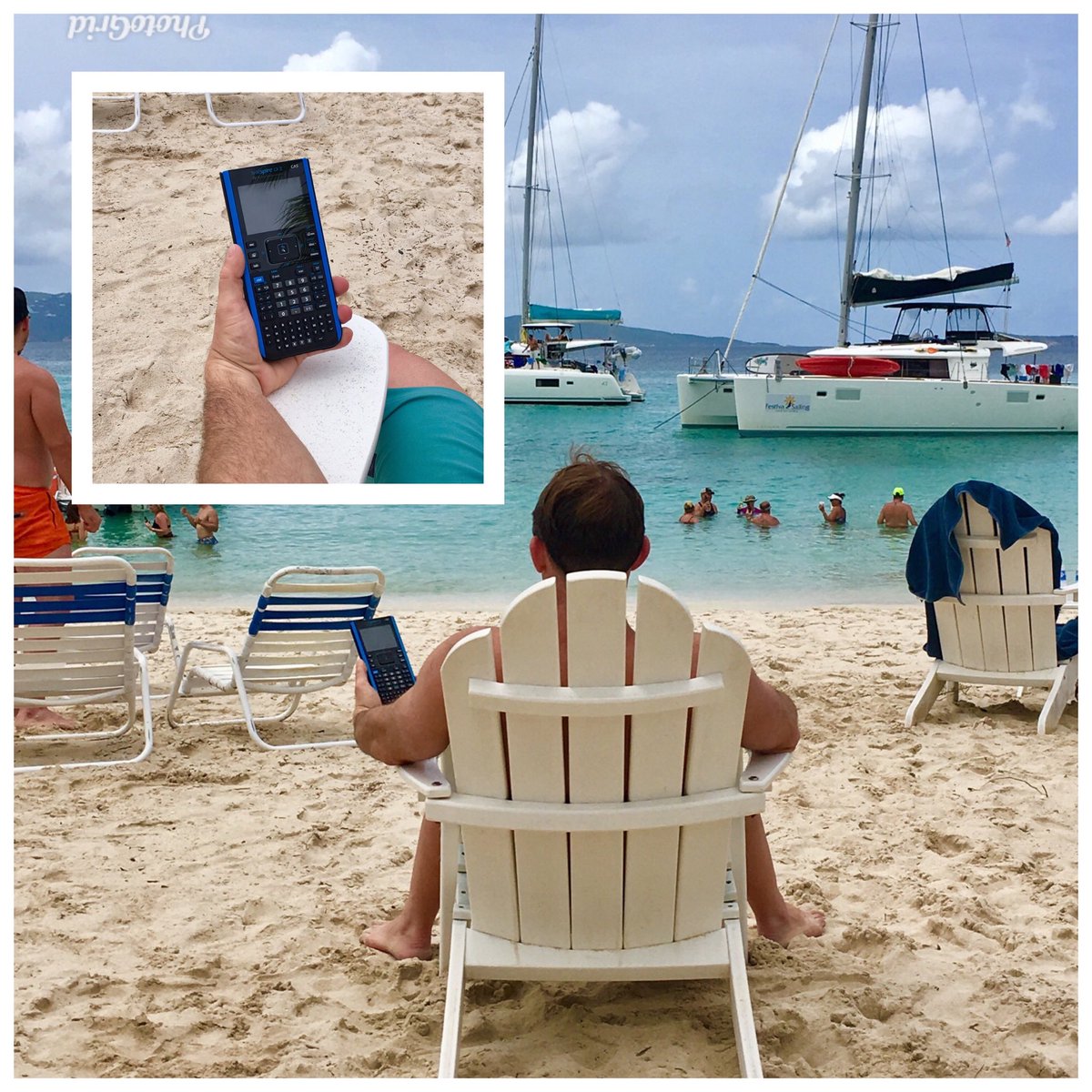 Thank you ⁦@TICalculators⁩ for the new Blue Nspire-CX II. It goes great with my latitude attitude. #t3learns #Whitebay #bvi