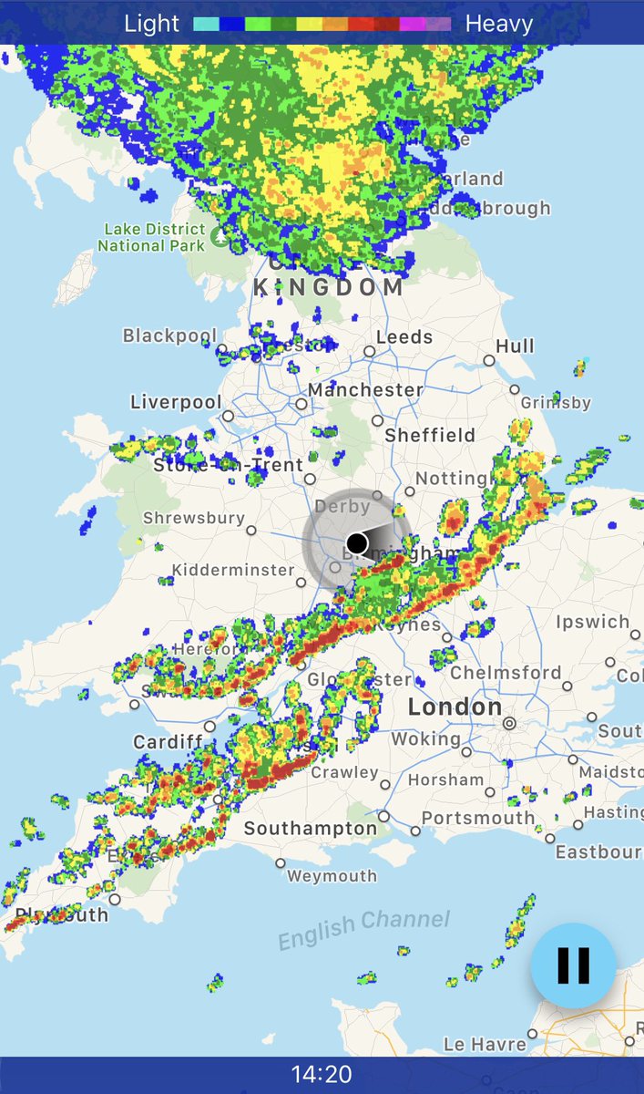 notinuseOct19's tweet photo. Updated @ 14:25 11/08/19
Couple of Squall lines developing across parts of England and Southern Wales. Showing up beautifully on radar. Michael. https://t.co/VK6eb6GaoI