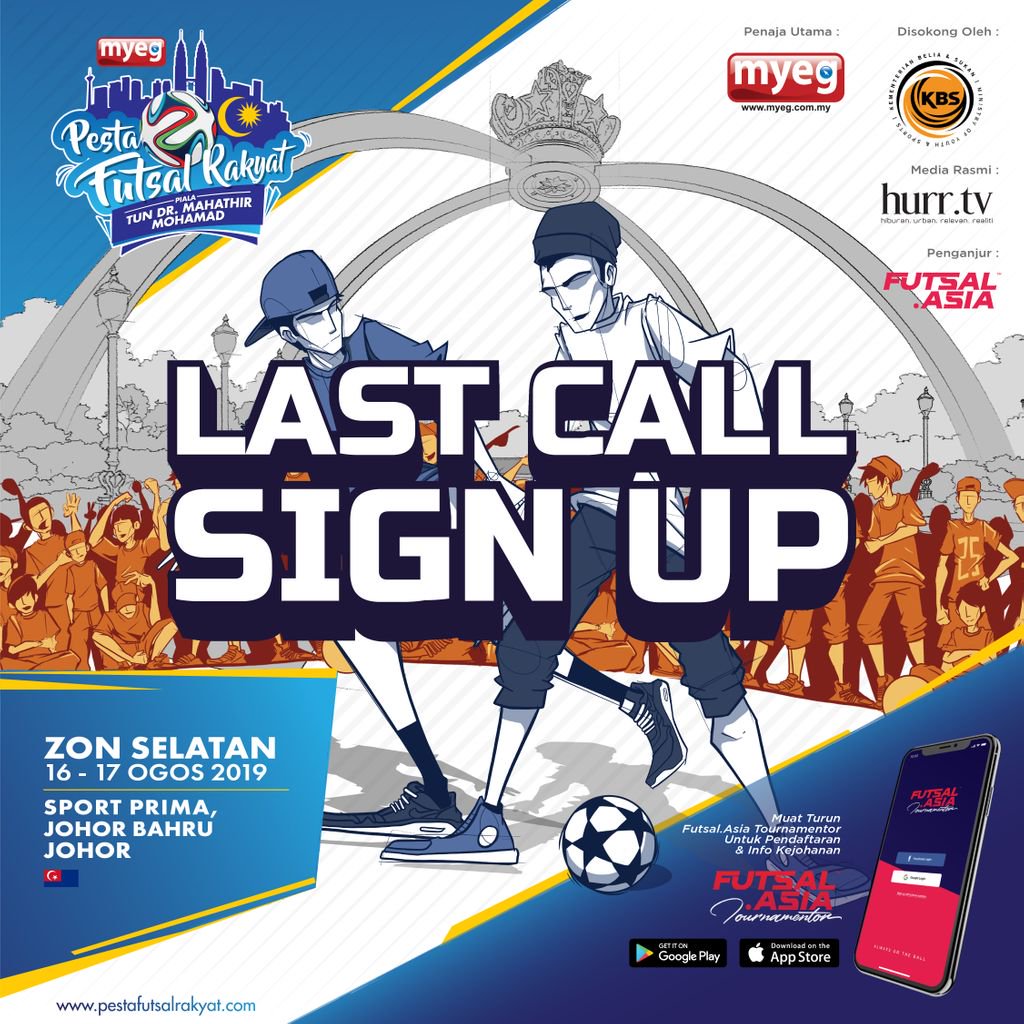 pestafutsal's tweet photo. Tarikh tutup pendaftaran team untuk Zon Selatan dah semakin dekat! Kpd yg masih belum daftar, sila lakukan secepat mungkin. Pendaftaran melalui aplikasi ‘Tournamentor’. Muat turun di Apple App Store &amp; Google Playstore.⠀
⠀
Maklumat lanjut Whatsapp kami di 012-3640010 https://t.co/nnZEMl6Dce