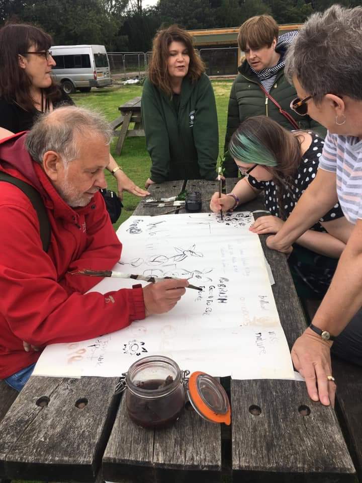 beaudesertcare's tweet photo. We used Oak Gall ink (made last year from oak galls from the Chatsworth Estate) to make marks, write words and generally reflect on the past couple of weeks. https://t.co/mqJYBoVzqV