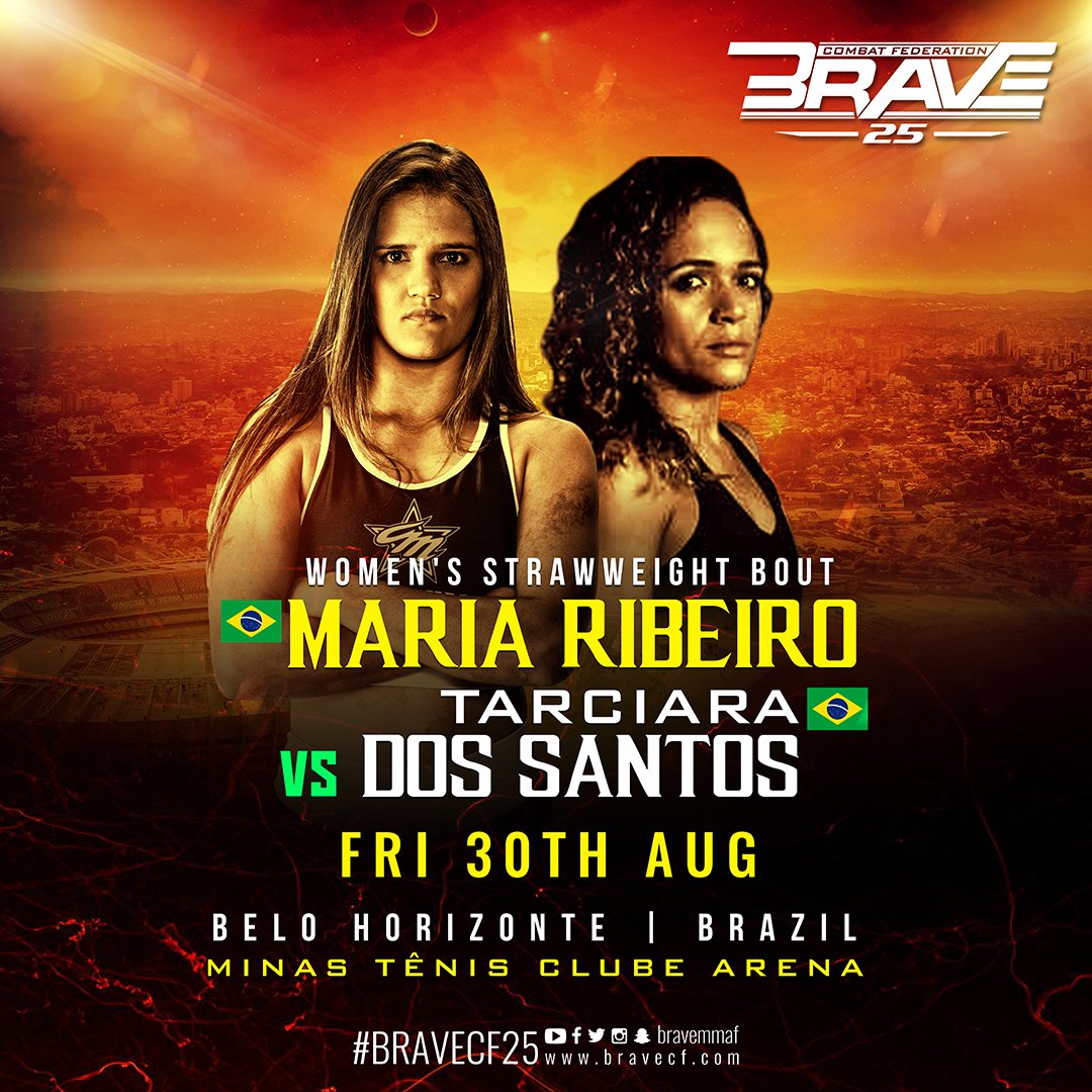 bravemmaf's tweet photo. The girls are back to the BRAVE Combat Federation Arena! Maria Ribeiro takes on Tarciara dos Santos at BRAVE 25. What's your prediction for this fight? #BRAVECF25🇧🇷

#MMA #BraveBrazil #BeloHrizonte #BH #MinasGerais #Brazil #MartialArts https://t.co/CuqQtuvmGy