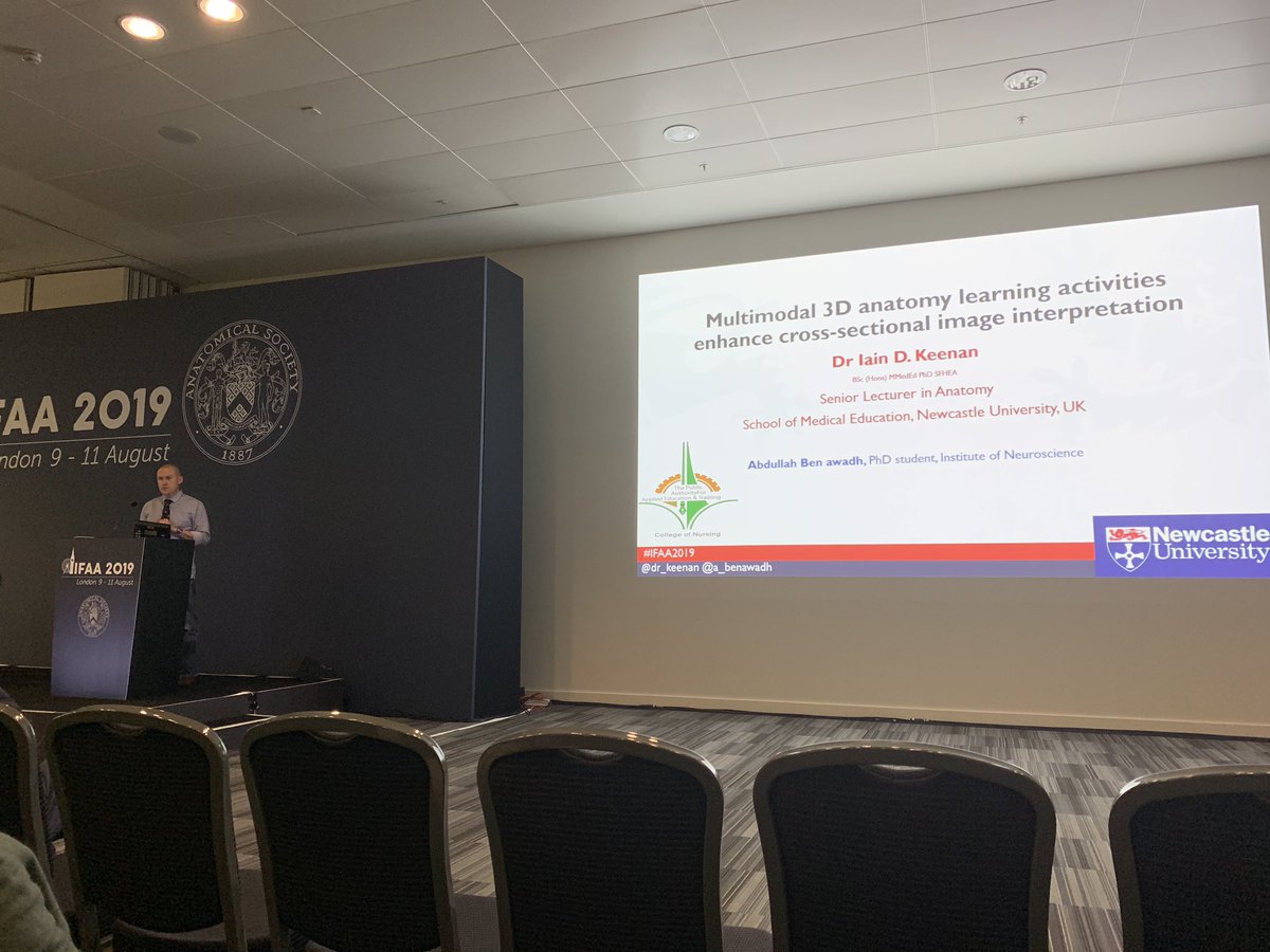 a_benawadh's tweet photo. Dr Iain Keenan  @dr_keenan  presenting our research on 3D digital visualisation technologies in anatomy education 
 #IFAA2019 @IFAA2019 https://t.co/yipDv2opG1