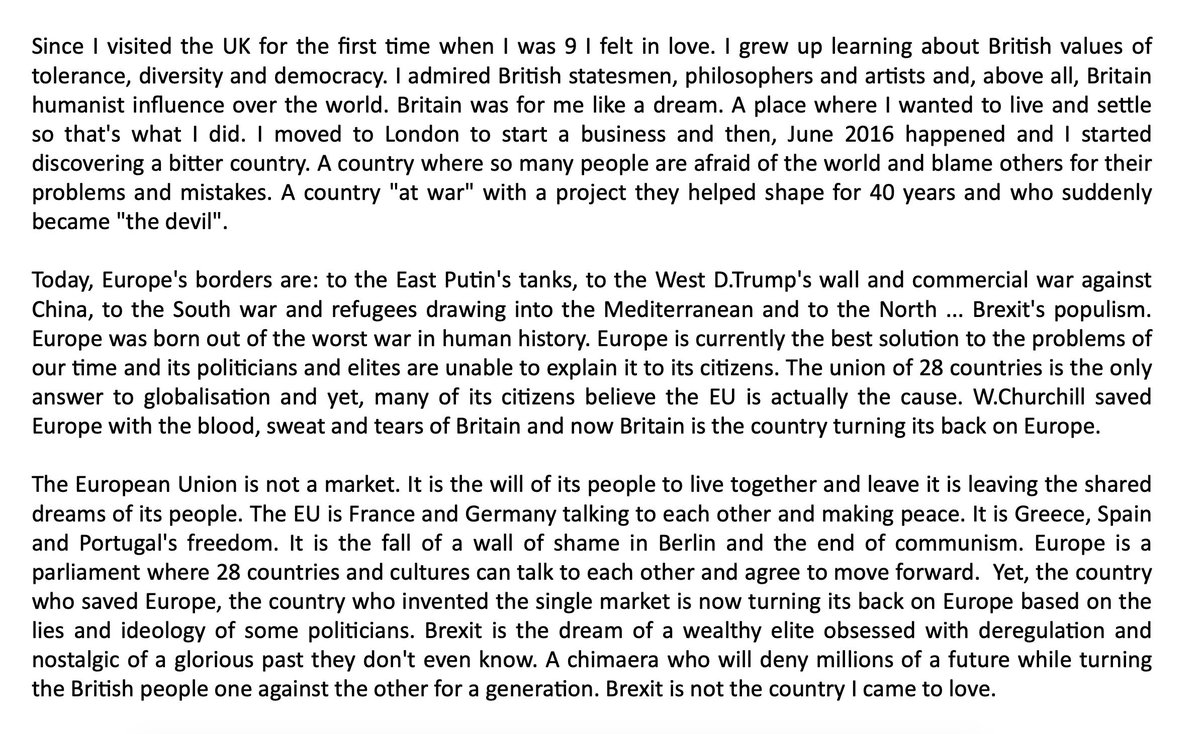 araujoricardo9's tweet photo. Yes, I'm not an π¬π§ or πͺπΊ citizen but #brexit affects me too. I came to the π¬π§ out of love for the country and its culture but I struggle to understand this mess.
My views on what's the EU and why I love the UK
.
#yes2eu #StopBrexit #strongerin #FBPE https://t.co/qfGc0uQ0sA