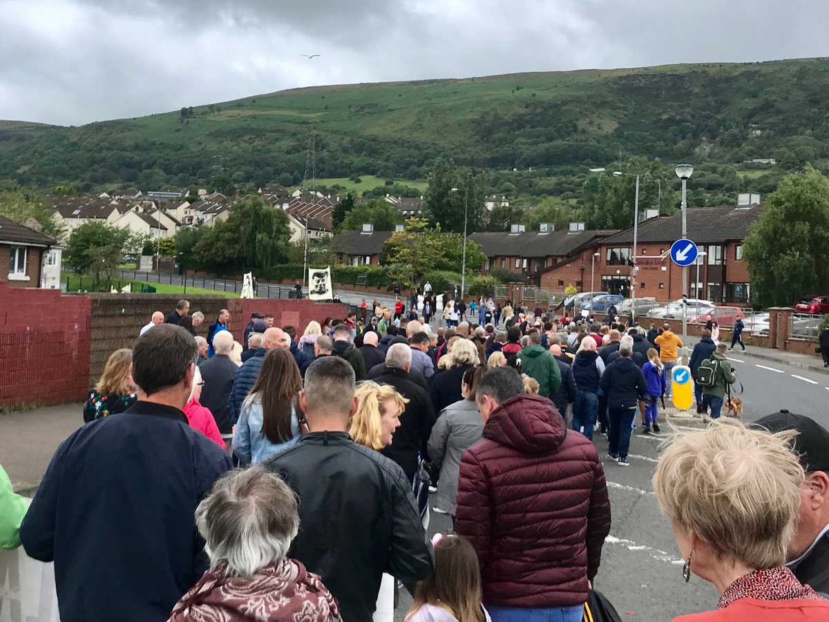 DonalLyons's tweet photo. Marching with the Ballymurphy families today whose dignity and determination is nothing short of inspiring. 

Inquest resumes in September and all efforts must be made to secure justice for these families, and for all who had loved ones taken from them during the Troubles. https://t.co/syo2UzYqca