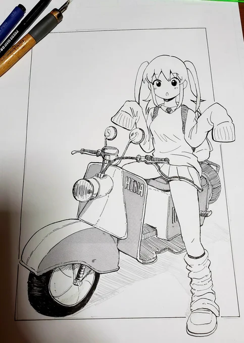 久しぶりアナログで描いてみた✏️
バイクと女の子 
