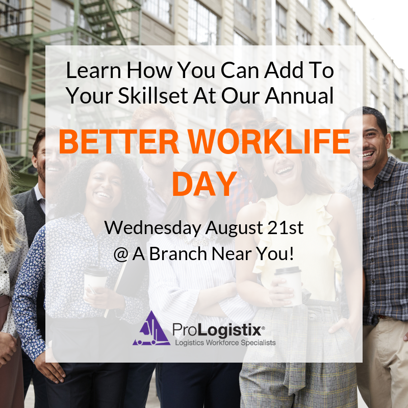 ProLogistix's tweet photo. Our Voice Of The Blue Collar Worker Survey shows us 95% of workers are willing to invest time to learning new skills.
Better WorkLife day will help you learn about the job opportunities we have available, along with ways we can help you expand your skillset! #betterworklifeday https://t.co/8pRocGDEFS