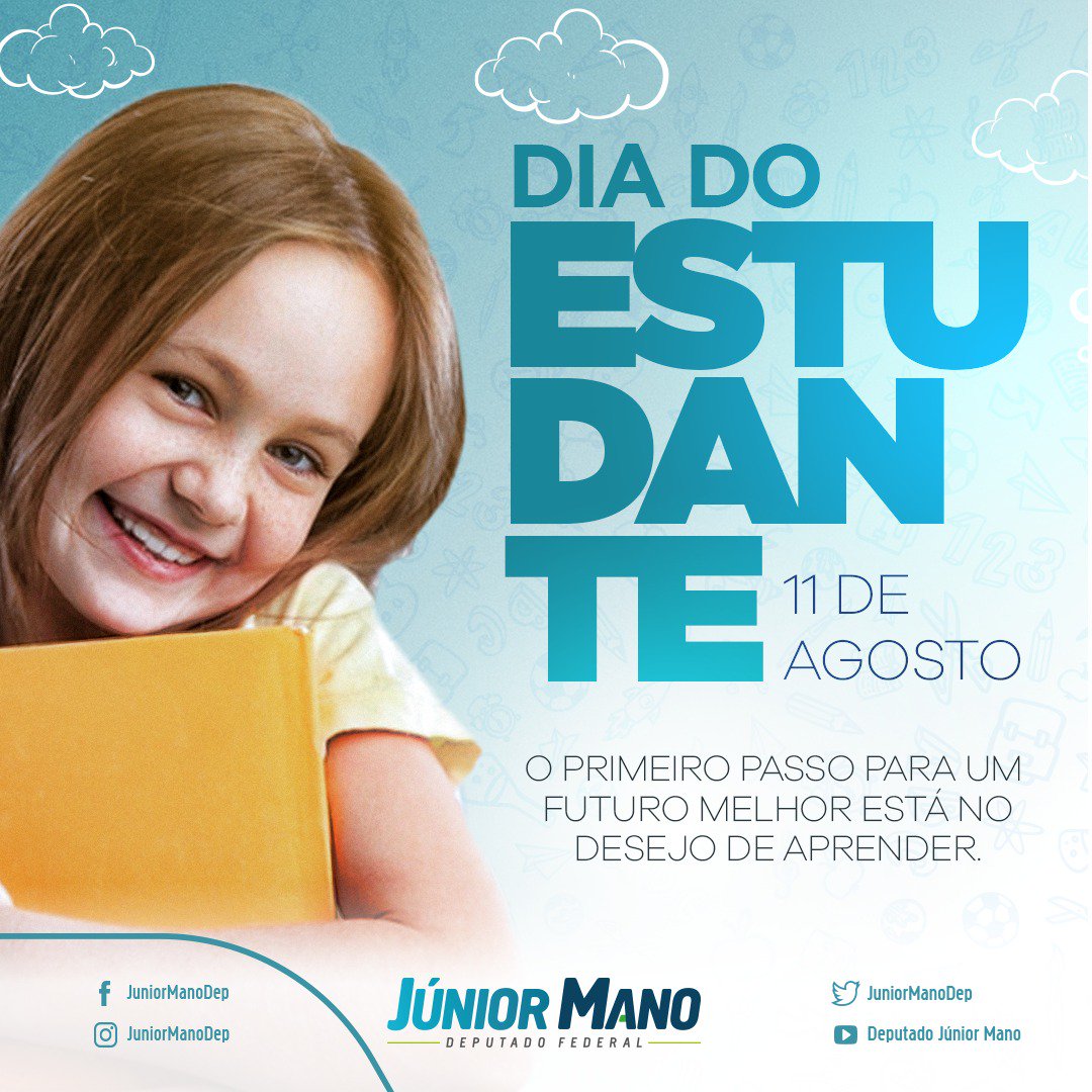 JuniorManoDep's tweet photo. Hoje também é dia de desejar os parabéns a todos os estudantes, que se dedicam dia a dia para construir um futuro melhor e que acreditam em um Brasil de igualdade e esperança!
#DiadoEstudante #JuniorMano #tmjr #PraFazerDiferente https://t.co/uVPcNnqdtJ