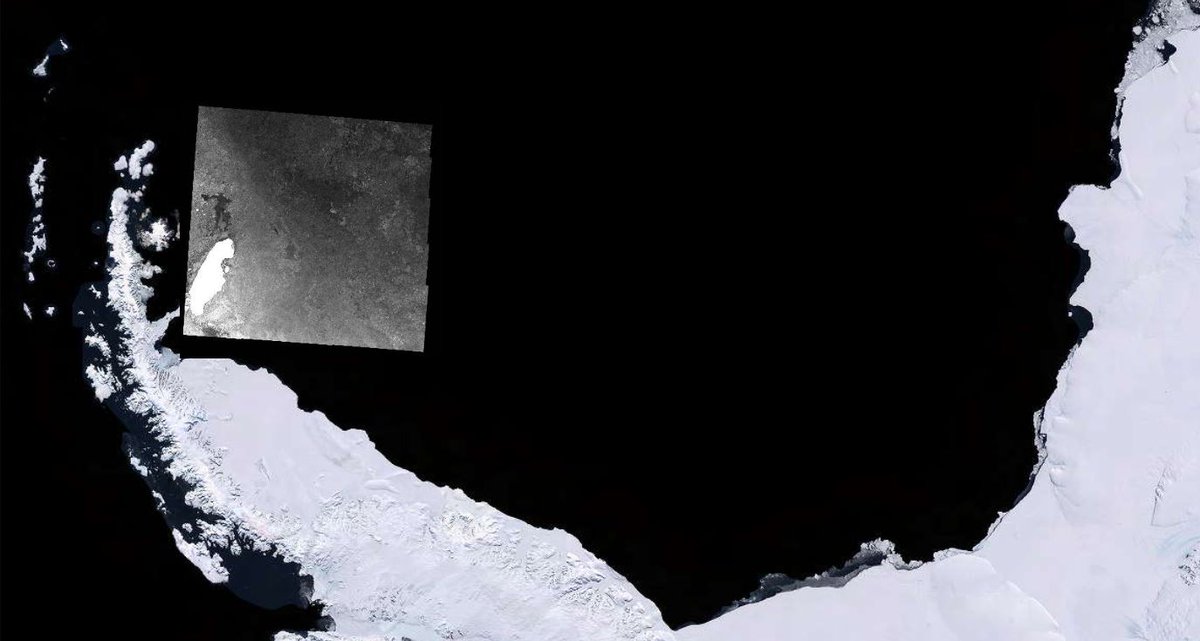 Iceberg A68 on LIMA mosaic - SAR image from European Copernicus #Sentinel1