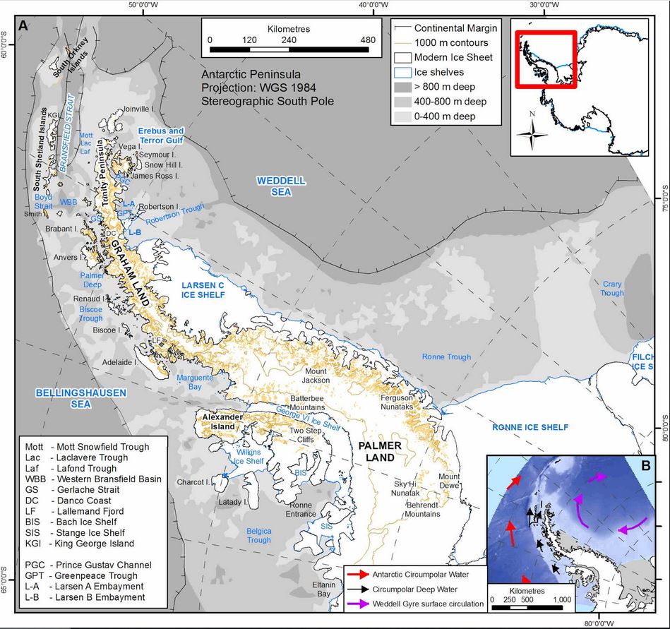 Antarctic Peninsula Map courtesy Antarctic Glaciers (@Antarcticglacie)