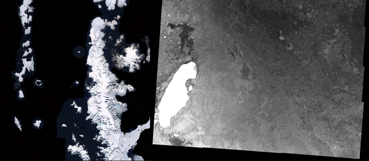 Iceberg A68 alongside Robertson Island - SAR image from European Copernicus #Sentinel1. Ant. Peninular LIMA mosaic from Landsat