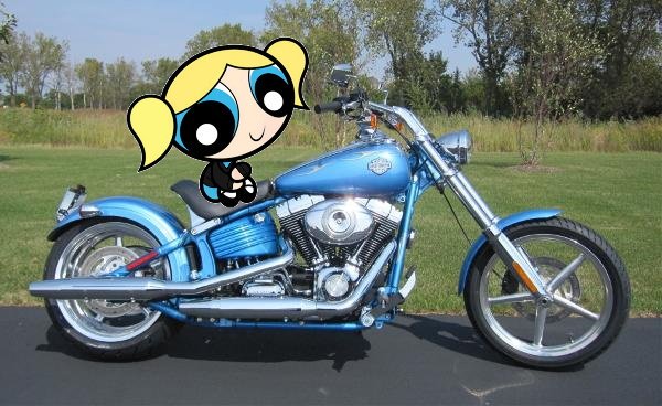 Here's Bubbles looking cool yet cute modeling on a motorcycle. Vroom! Vroom!🏍👧🏼😎🎸💙🖤 #bubblespowerpuffgirls #motorcycle #harleydavidson #leatherjacket @tarastrong @JustKristenLi