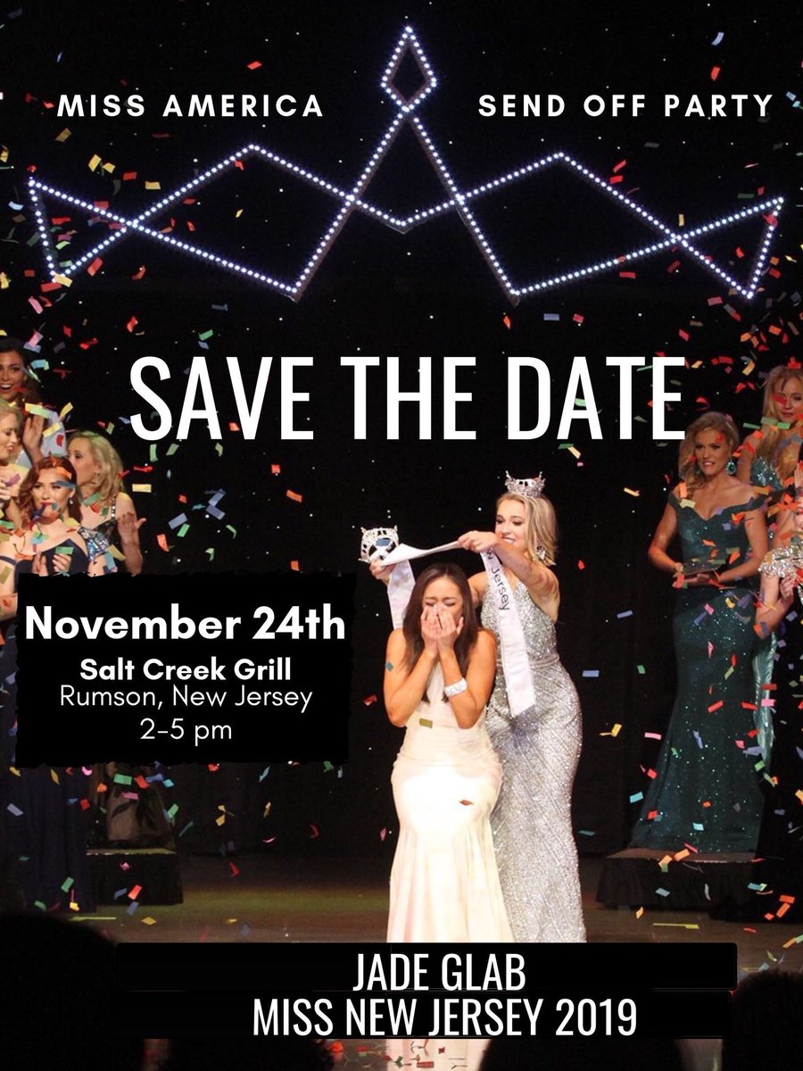 MissAmericaNJ's tweet photo. Hope to see you all there! πβ¨π
#MissNewJersey #MissNJ #MNJEF #RoadToMissAmerica #MissAmerica #MAO #SendoffParty #SaveTheDate #DreamJob #DreamComeTrue https://t.co/lBV1EqGNpX