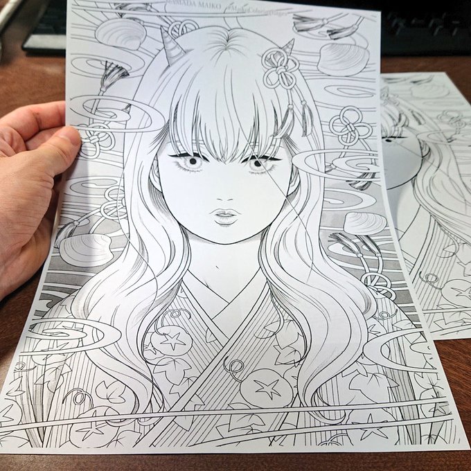 影つきバージョンの試し刷り。
可愛い娘に育ったね。
#塗り絵 #ぬりえ 
