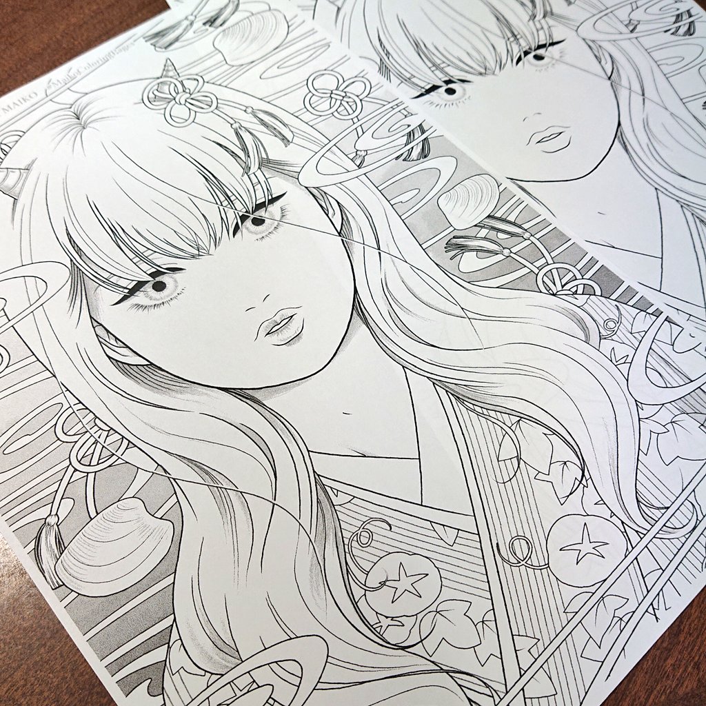 影つきバージョンの試し刷り。
可愛い娘に育ったね。
#塗り絵 #ぬりえ 