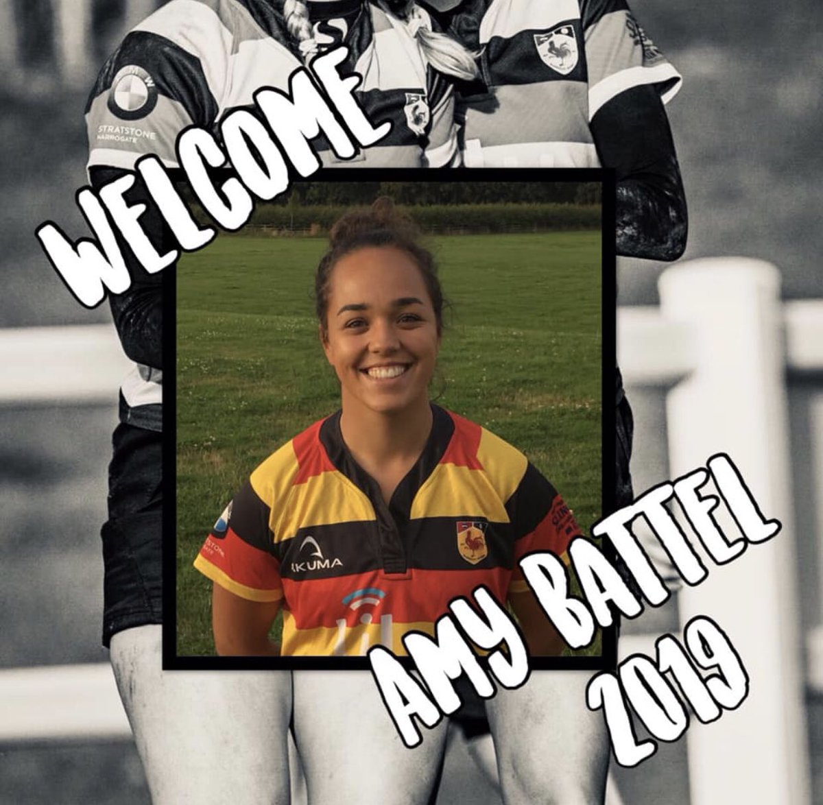 HarrogateLRUFC's tweet photo. A big welcome to @Amy_Battel, we hope you enjoy taking on the championship with us  this season ❤️💛🖤 #newplayer #championship #rugby #Harrogate #yorkshire #northyorkshire #stratstonebmw #slingsby #lilycomms #akuma https://t.co/9KuoMGngHu